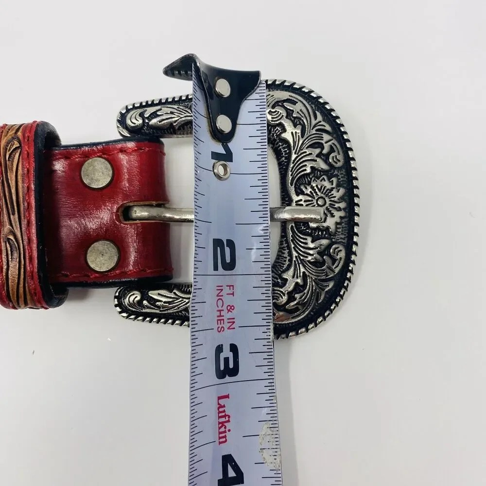 American Darling 44 Red Floral Hand Tooled Leather Belt Western Unisex USA Rodeo